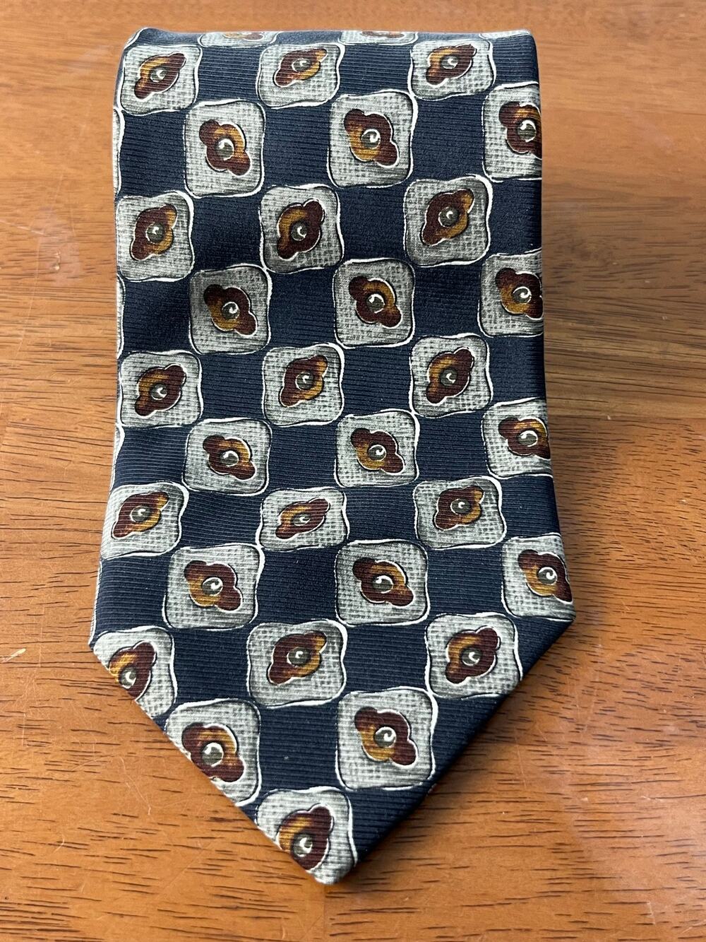 VTG Robert Talbott Marvin Brown Hand Sewn Silk Necktie Geometric Abstract